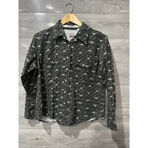 Cumberland Outfitters For Her Ladies L Black w/Horses Long Sleeve Pearl Snap